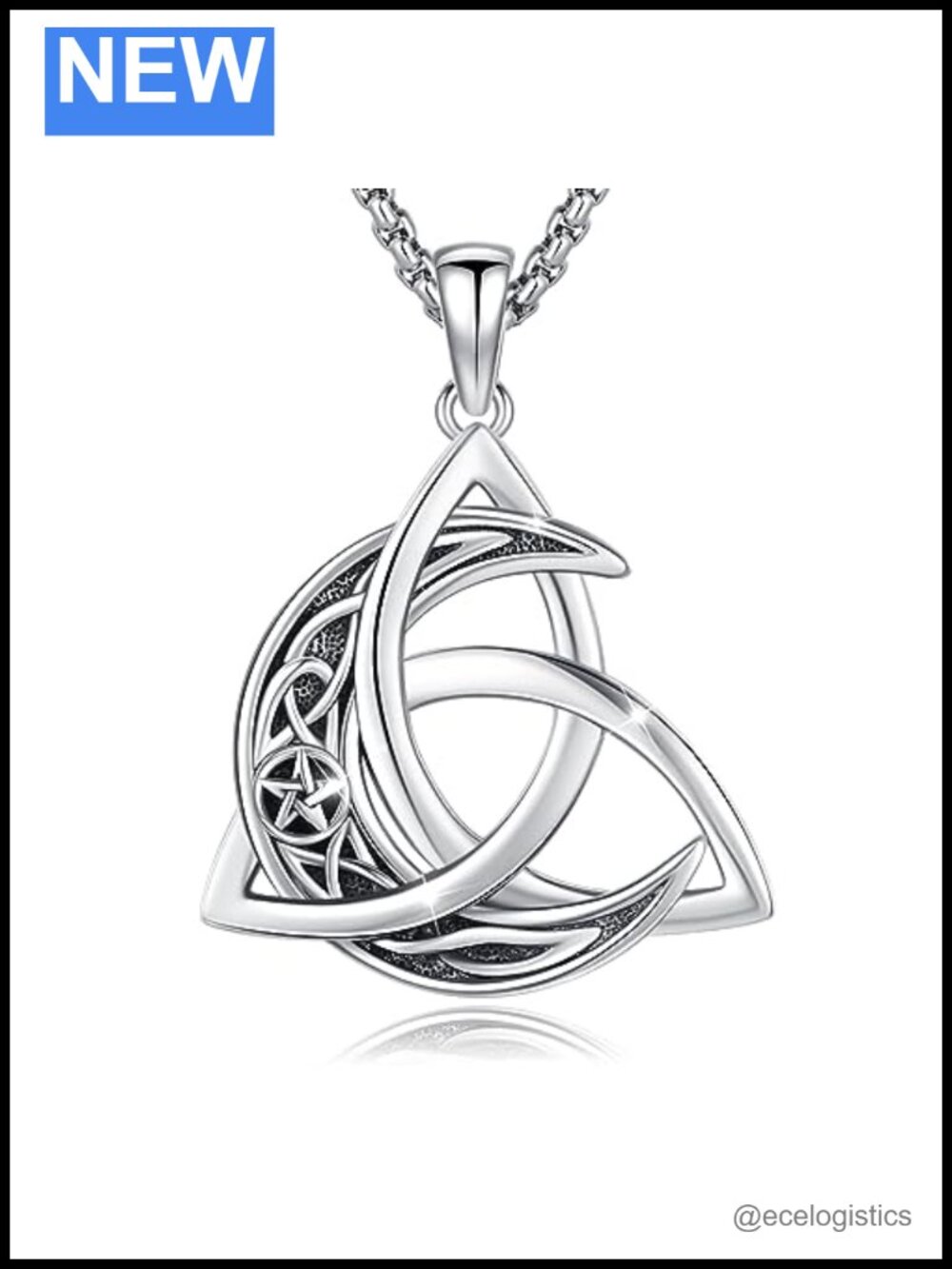 925 Sterling Silver Celtic Knot Moon Necklace Triquetra Pendant
